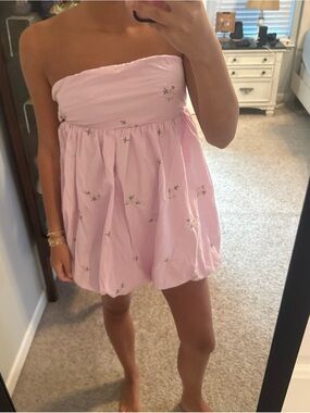 Strapless Pink Mini Dress with Subtle Floral Embroidery